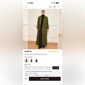 Commense Green Double-Breasted Long Coat